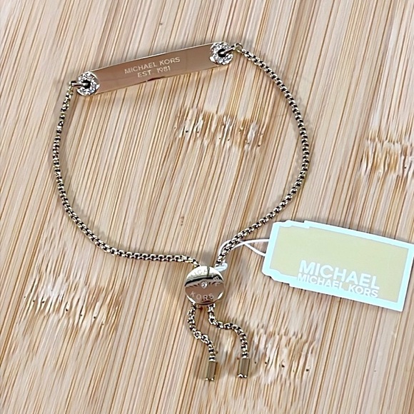Brand New Michael Kors Gold Tone Nameplate Adjustable Bracelet Haute Hardware - Picture 8 of 15